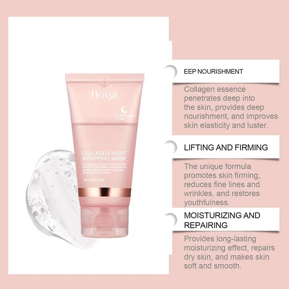 Collagen essence tube with benefits on a pink background